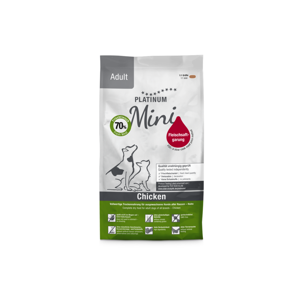 Platinum Mini Adult Chicken sausā suņu barība ar vistu, 900 g iepakojums